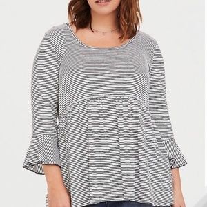 NWT Torrid K Stripe Babydoll Tee with Belled Sleeves in Size OX